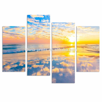 Goldene Strand-Wand-Kunst / Meerblick-Bilder Druck auf Segeltuch / Sonnenaufgang auf Segeltuch-Kunst